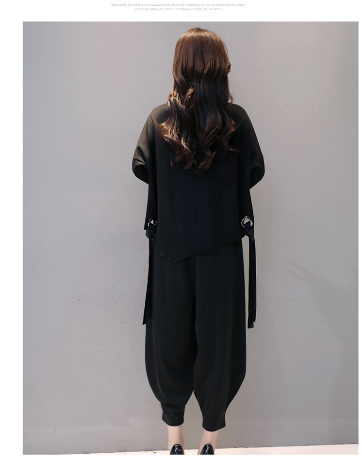 休闲裤垂感阔腿裤套装女春秋装新款矮个子气质时尚灯笼裤两件套q 黑色