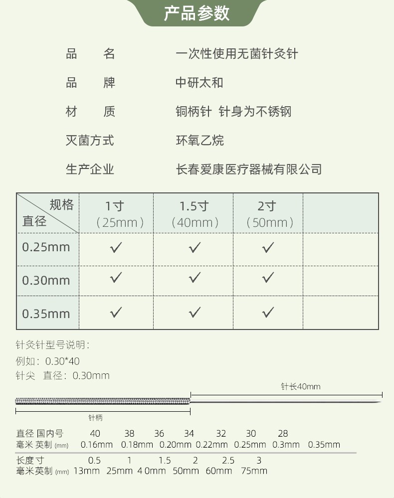 针灸针常用规格图片