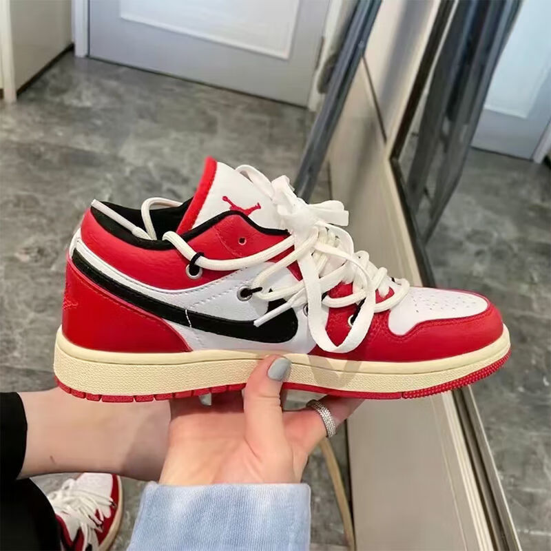 【官方旗舰店】aj1 low 圣诞红白绑带女鞋解构联名低帮运动休闲板鞋