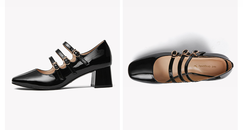 红蜻蜓女鞋春季新款赫本鞋法式玛丽珍鞋女粗跟复古百搭单鞋女wfb31326