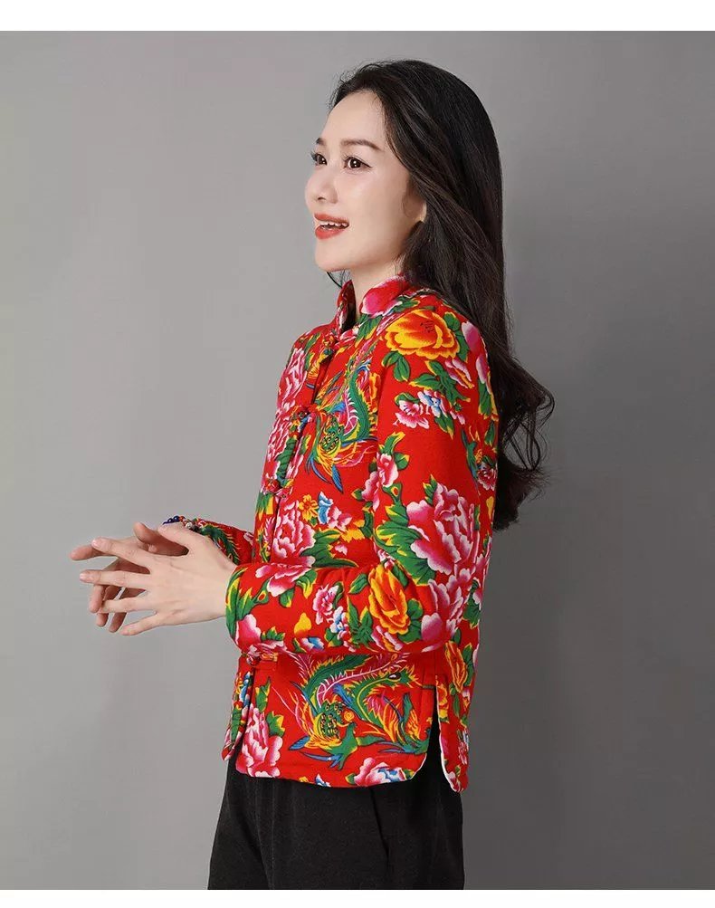22-网红款民族风东北大花布棉服小棉袄短款棉麻印花棉衣棉服外套 东北