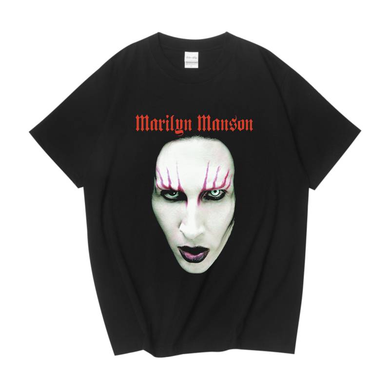 marilynmanson玛丽莲曼森短袖高街嘻哈鬼脸宽松男女黑色t恤圆领初高中