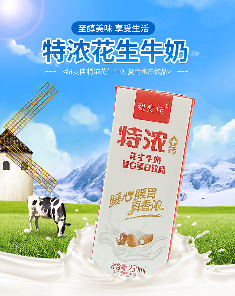 特浓花生牛奶250ml/盒装整箱早餐花生牛奶复合蛋白饮料 12盒礼盒装