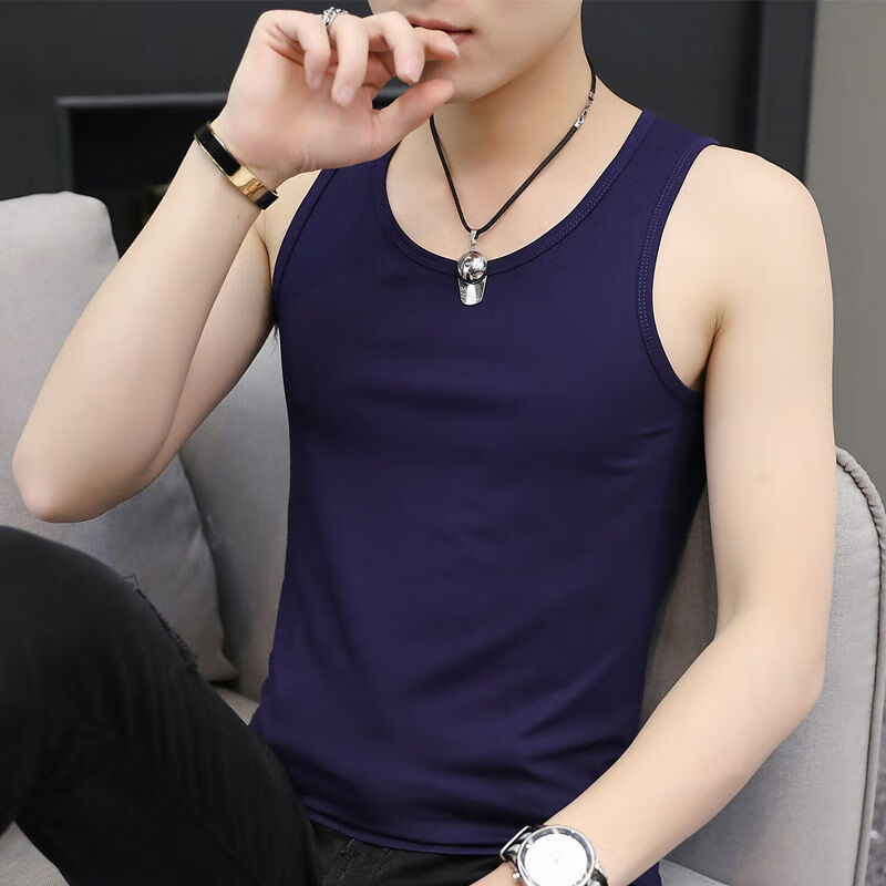 男士小背心莫代尔冰丝男士背心无痕圆领坎肩夏季跨栏运动外穿上衣马甲