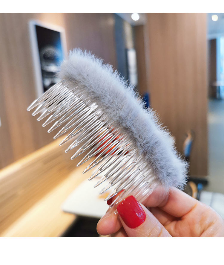 美芙仁韩国网红毛绒倒插发梳秋冬防滑头饰盘头刘海梳简约刘海碎发发夹