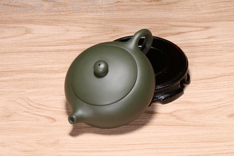 宜兴紫砂壶 矿民绿泥 扁西施 手紫砂壶都(球孔出水) 绿泥泥绘玉立壶