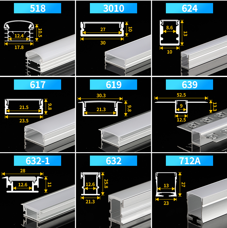 凵型铝槽u型成品灯槽嵌入式石膏板线条灯明装led硬灯条长条尺寸1010不