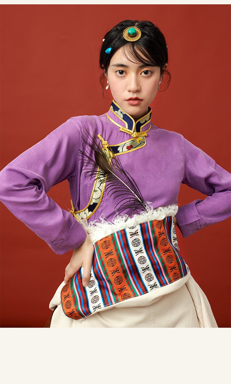 藏服女传统藏式藏族衬衣女盘扣上衣女立领简约色长袖藏装上衣靓宫