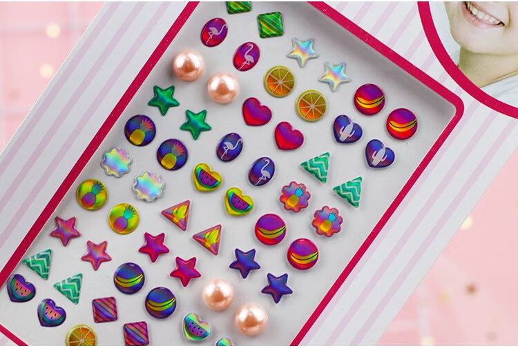 儿童耳贴水晶贴立体闪亮珍珠爱心五角星眉心贴水晶耳环耳钉贴纸贴画龙