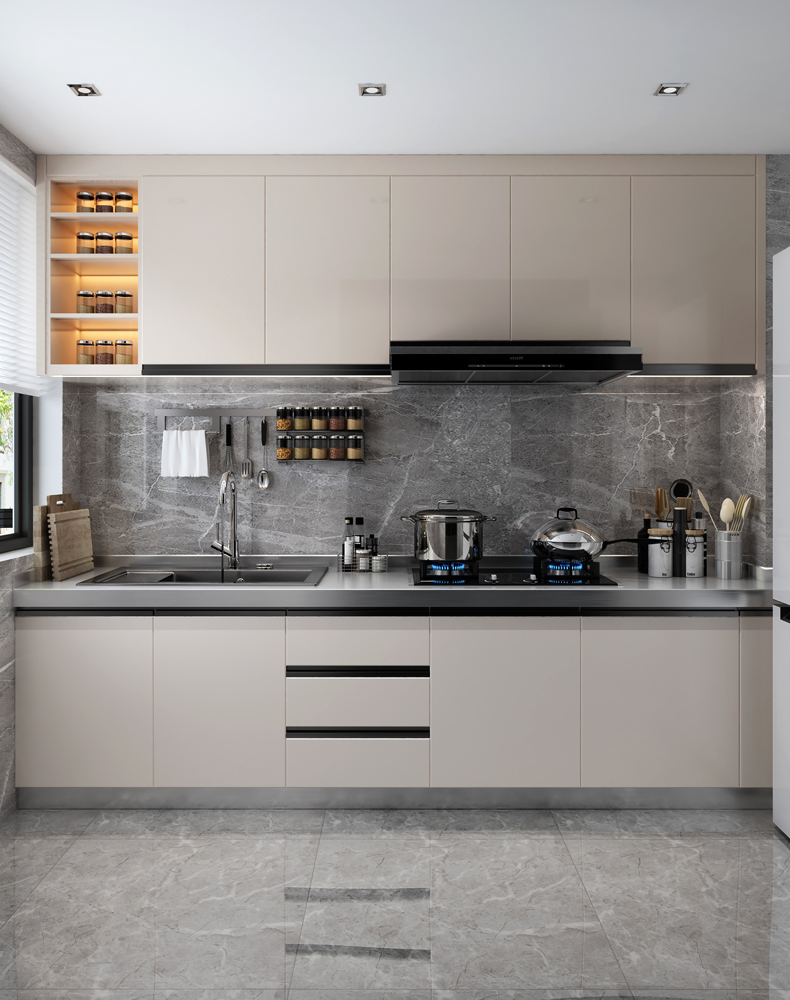 304不锈钢橱柜定制整体橱柜开放式厨房厨柜一体式厨房灶台不锈钢台面