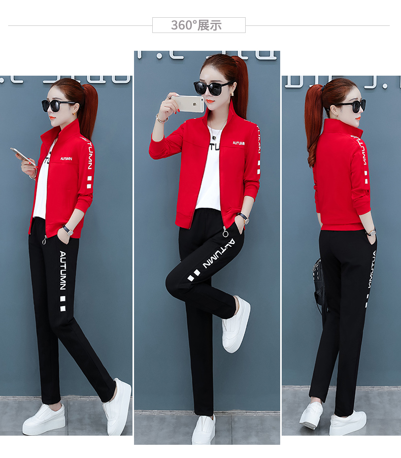 运动套装女三件套春新款时尚运动服女士棉运动衣大码休闲卫衣中年人