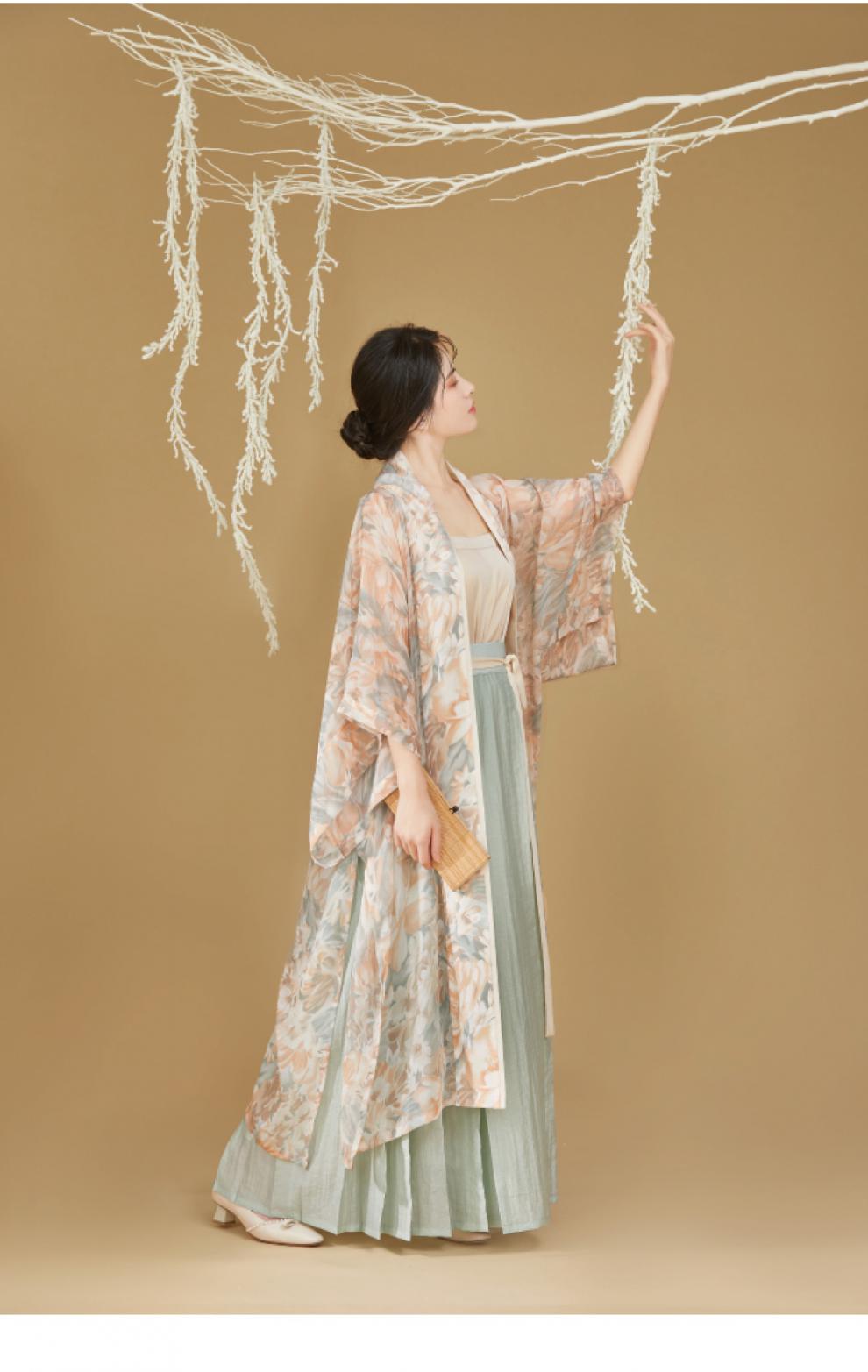 织造司原创宋制长干寺长衫宋抹褶裙国风改良汉服女春季套装宋制长干寺