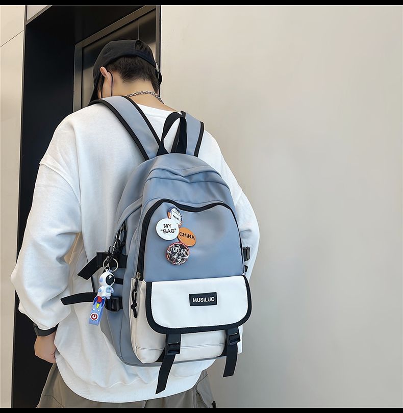 潮流大学生书包女大容量背包男生电脑包ins高中生初中双肩包男白色送