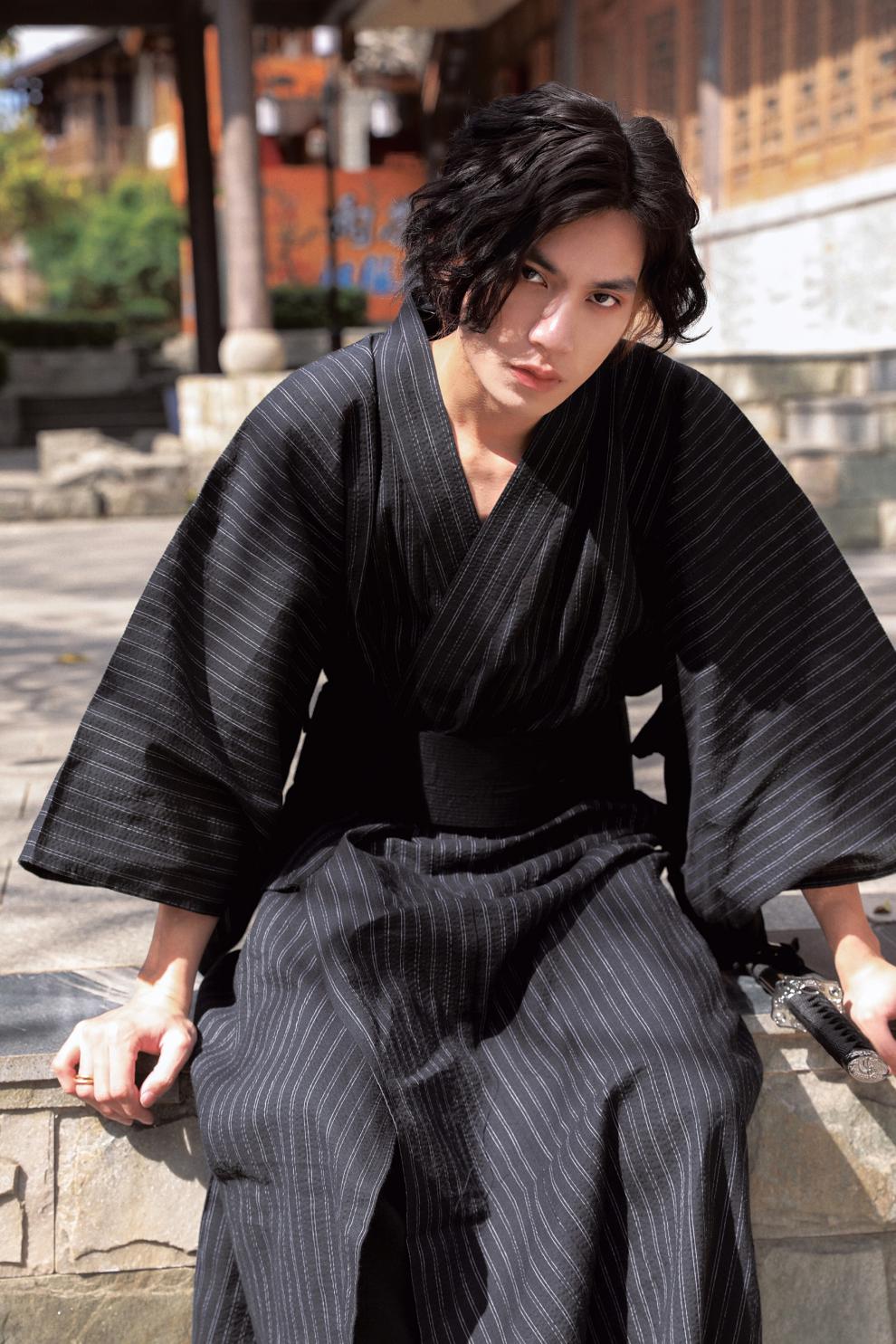 日式和服睡衣日本传统和服男士浴衣浴袍睡衣家居服cos写真服装棉麻