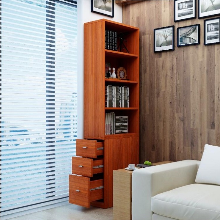 守仟设计书柜实木侧面抽拉边柜窄缝收纳储物移动多层小书架书桌转角柜