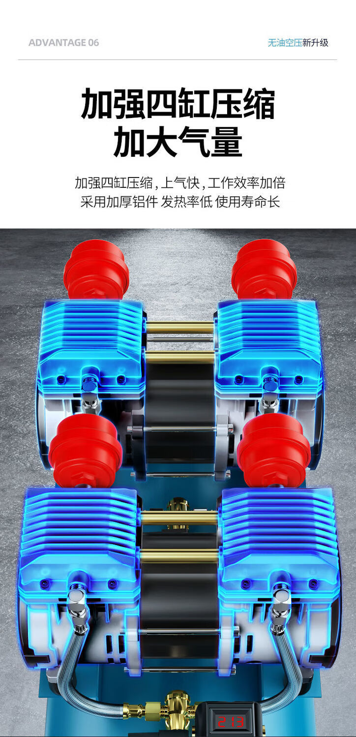 博大空压机高压气泵空气压缩机大功率充气泵小型木工家用双缸 15无油