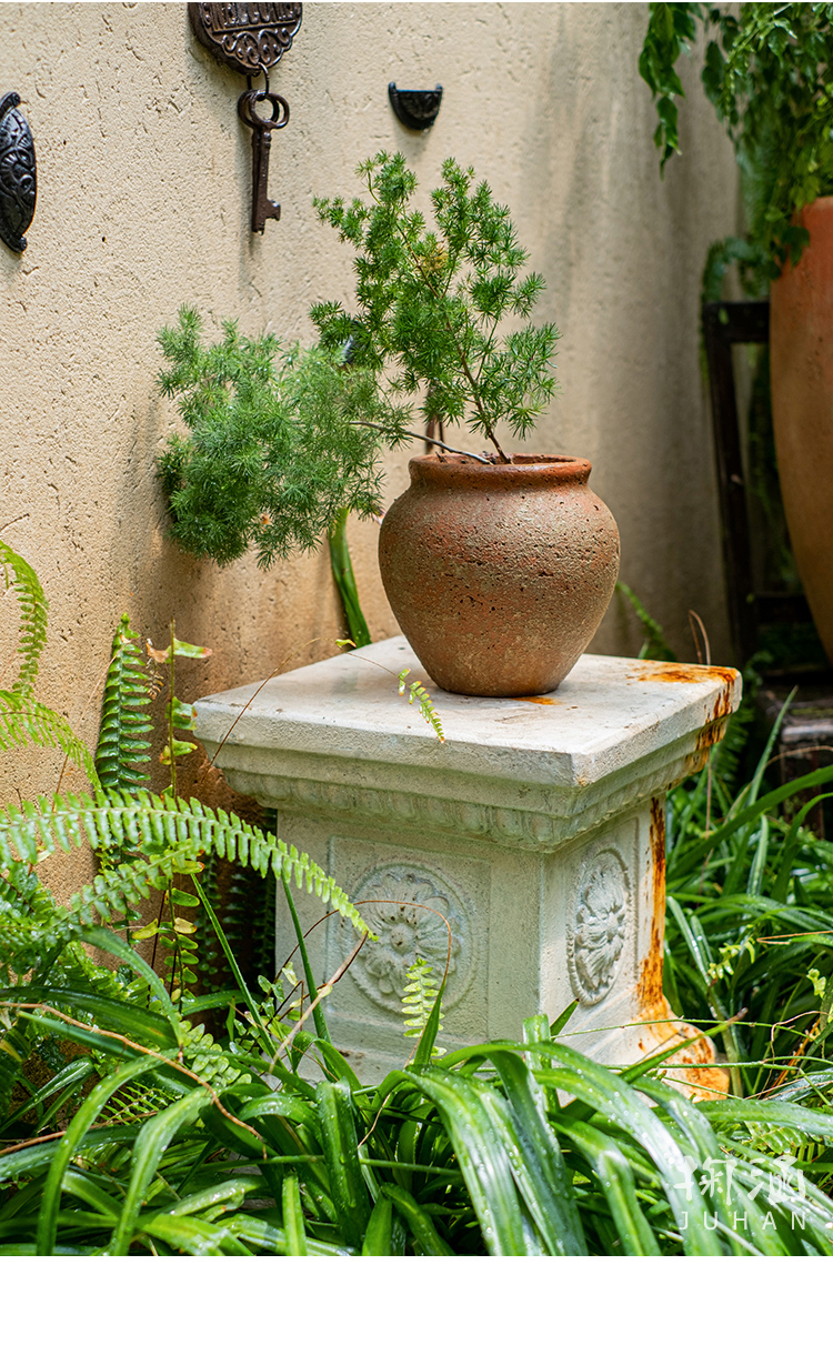 掬涵水泥大花盆装饰花器摆件落地仿古粗陶罐大型绿植盆花园别墅a款