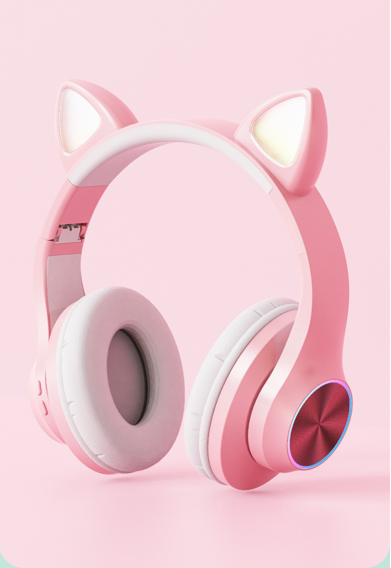 韩版少女可爱头戴式蓝牙耳机子猫耳朵送女生带麦学生网课电竞游戏红人