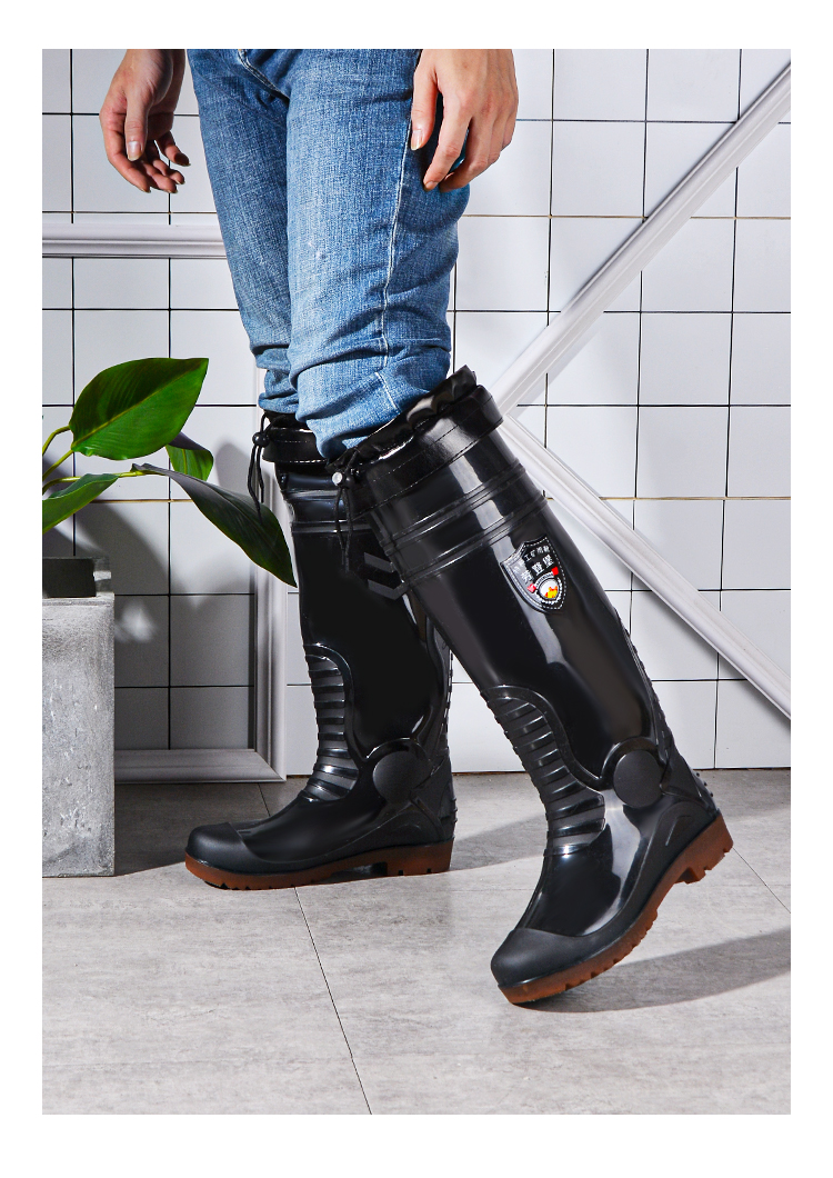 防汛雨靴46cm超高长高桶劳保防水防滑穿钓鱼专用雨鞋工地胶鞋插秧超长