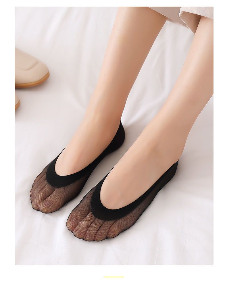 短丝袜夏季隐形船袜女浅口船袜短丝袜冰丝船袜防滑不掉跟6黑3肤均码m