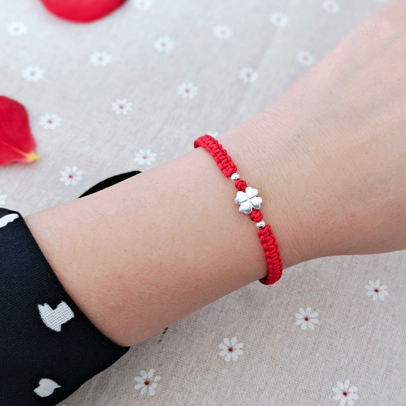 四叶草平安结手链男女潮流简约学生情侣礼物手工编织幸运手绳红绳女款