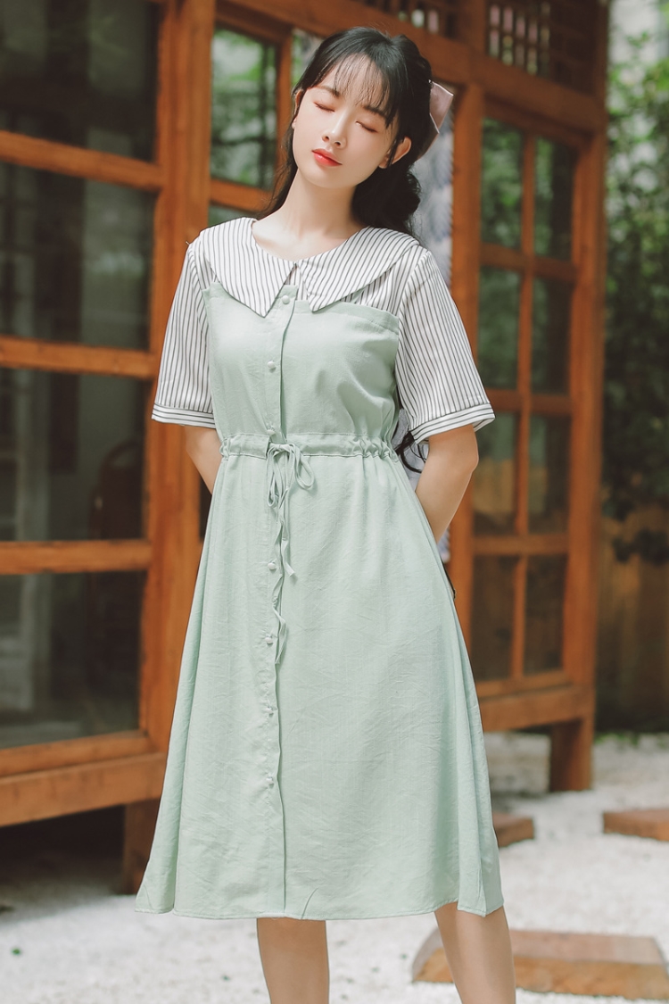 恋的连衣裙学生夏天高中生初中生女生裙子夏季韩版衣服小清新长款仙女