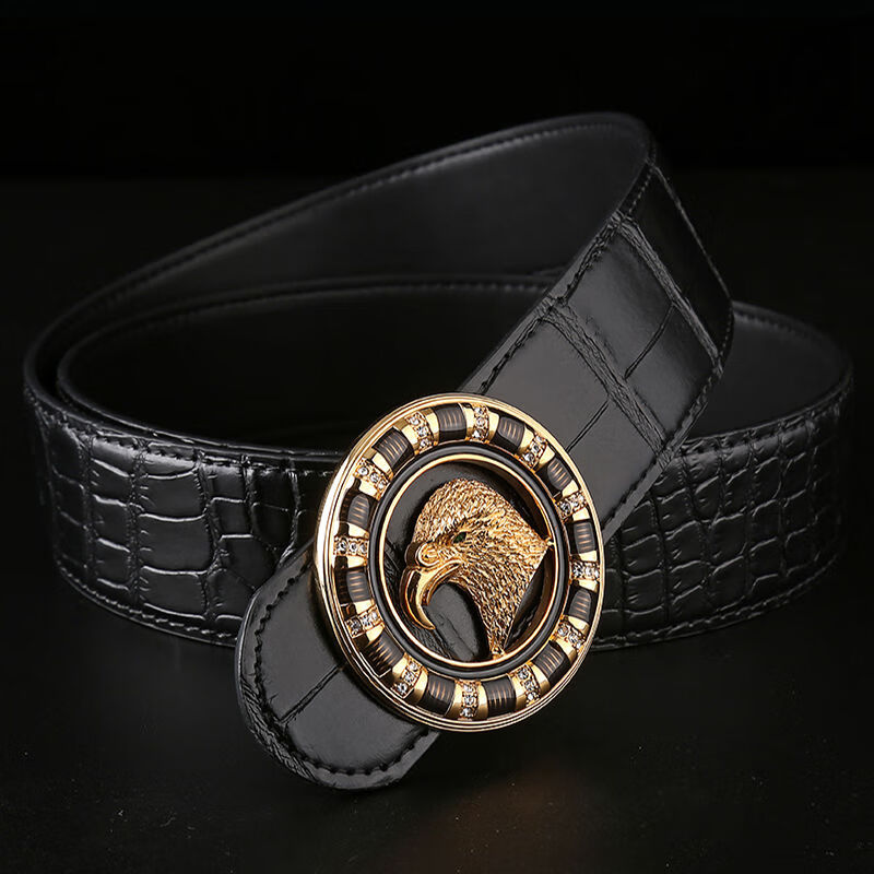 史蒂芬鹰头皮带男士鳄鱼皮纹时尚平滑扣腰带礼盒装 鳄鱼纹黑色 金扣