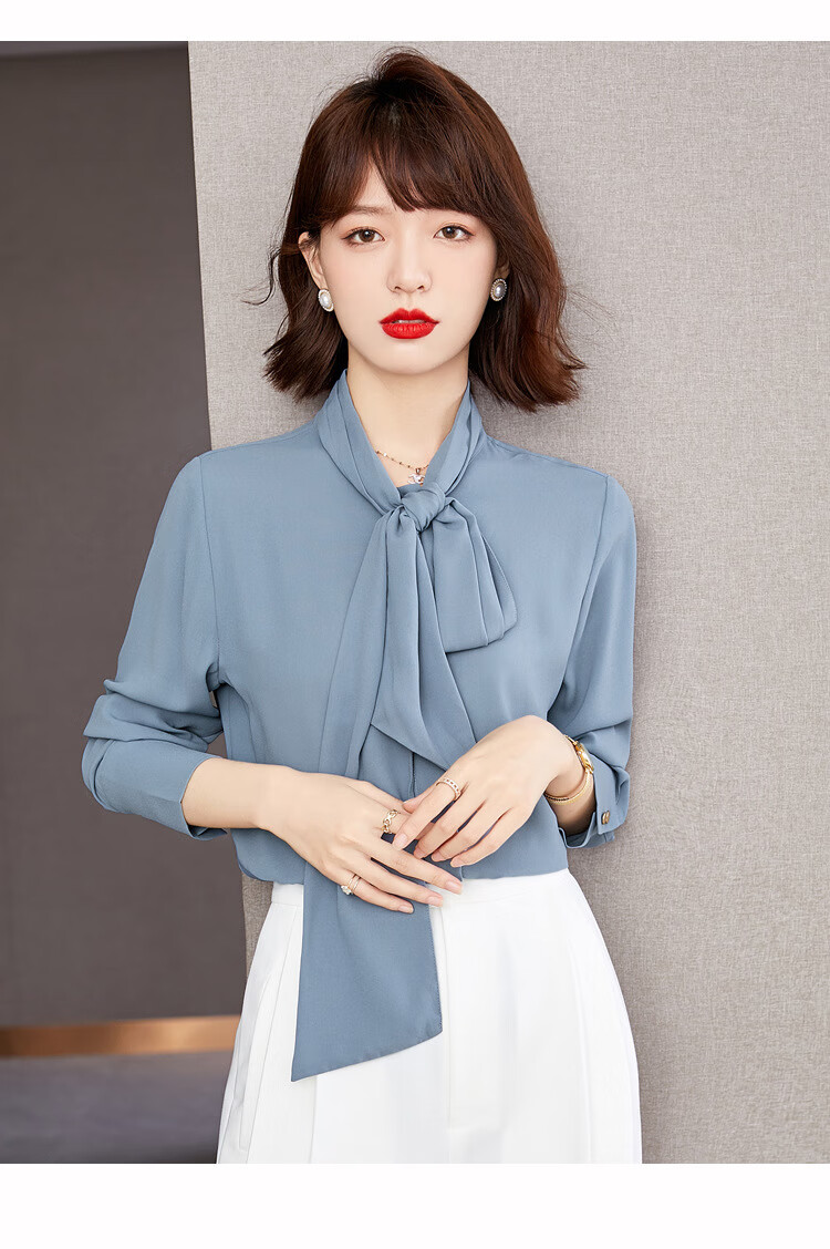 2021衬衣秋季新款女装系带雪纺衫通勤设计感时尚气质雪纺衬衫女米白m