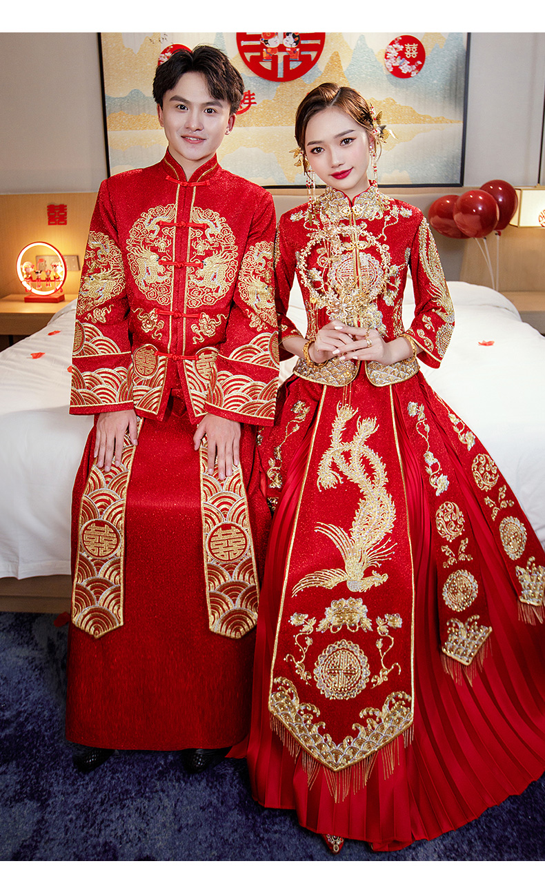 秀禾服情侣套装结婚新娘男女套装结婚敬酒服禾服中式结婚礼服显瘦龙腾