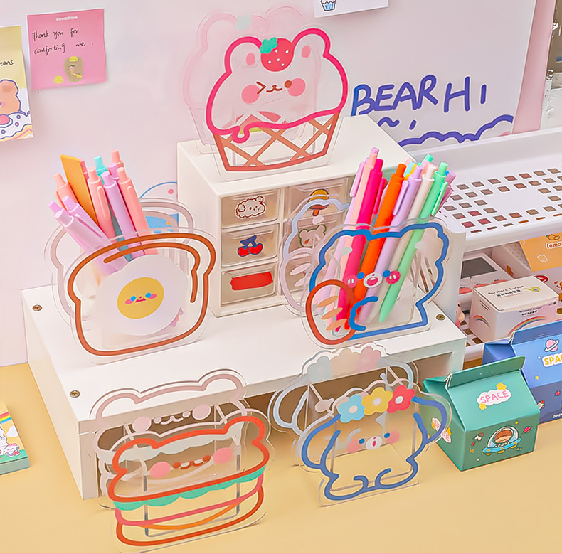 富诗米ins风创意卡通学生文具亚克力桌面笔筒可爱时尚个性加宽少女心