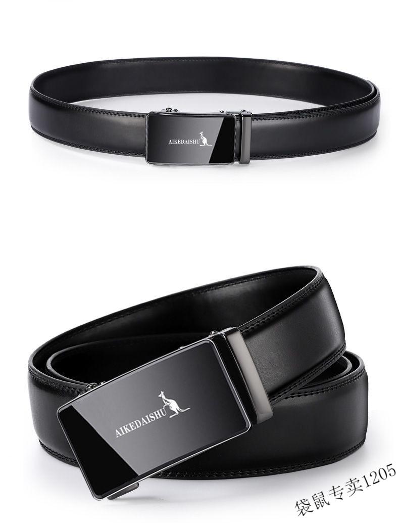 袋鼠皮带男士青年西装裤带新牛皮腰带品牌中年青年自动扣裤带小c.