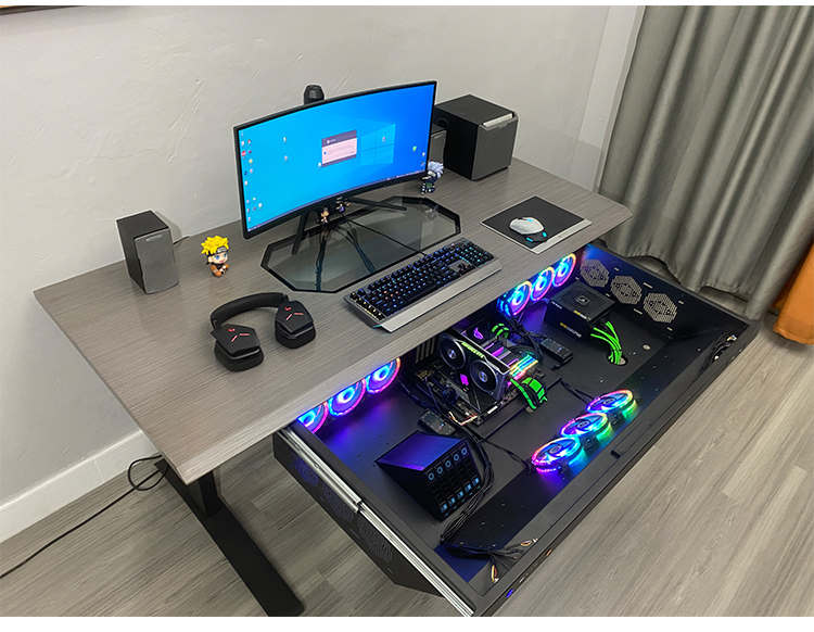 机箱一体式电脑桌 btooer新型电脑机箱一体桌透明台式组装机抽屉式