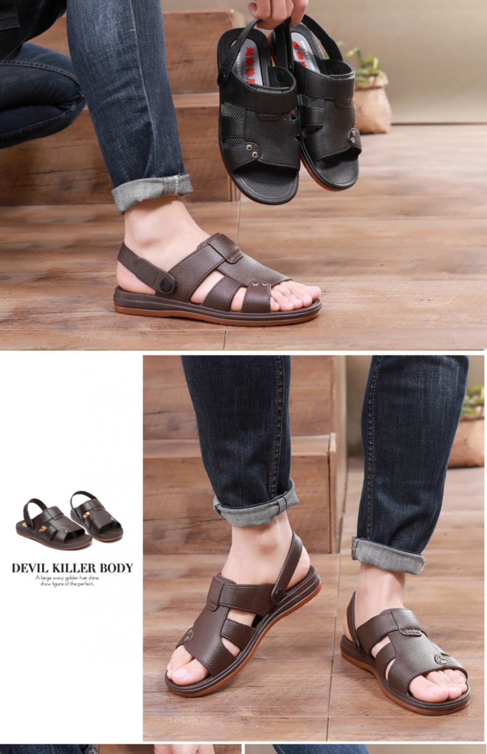 老式凉鞋怀旧经典男士夏季平底防滑复古时尚休闲塑料胶鞋平跟凉鞋