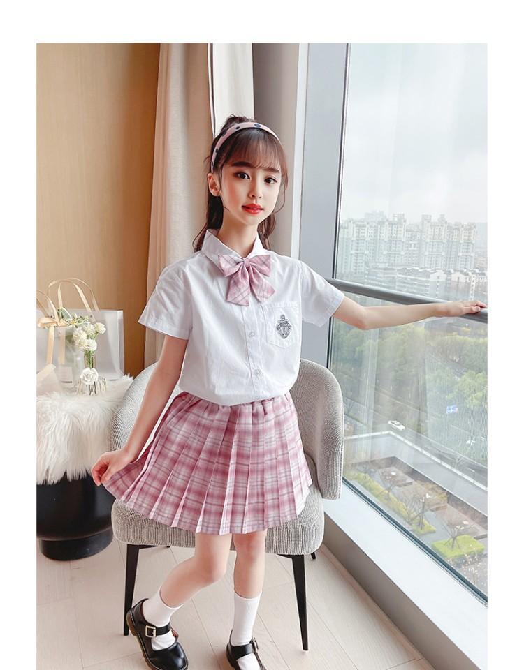 小女孩的jk制服jk套装夏装2021夏季小学生校服zk女孩格子短裙两 小熊