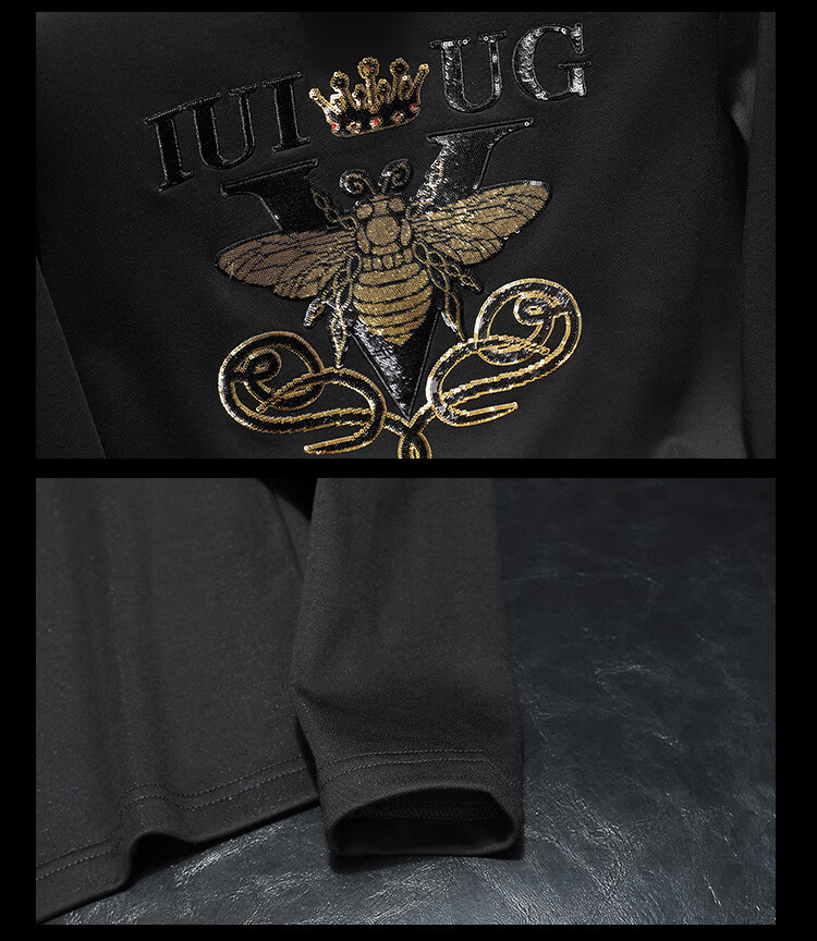 iuiug秋冬男士双面半高领打底衫小蜜蜂刺绣长袖t恤修身大码卫衣潮奢