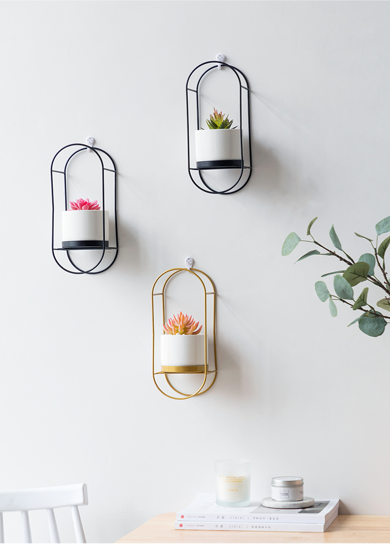 创意仿真植物小盆栽挂墙壁上北欧ins风家居仿生绿植盆景装饰品黑色