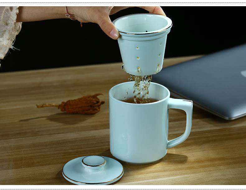 陶瓷老板杯大号景德镇 景德镇白瓷泡茶杯子茶水分离杯过滤大水杯青瓷