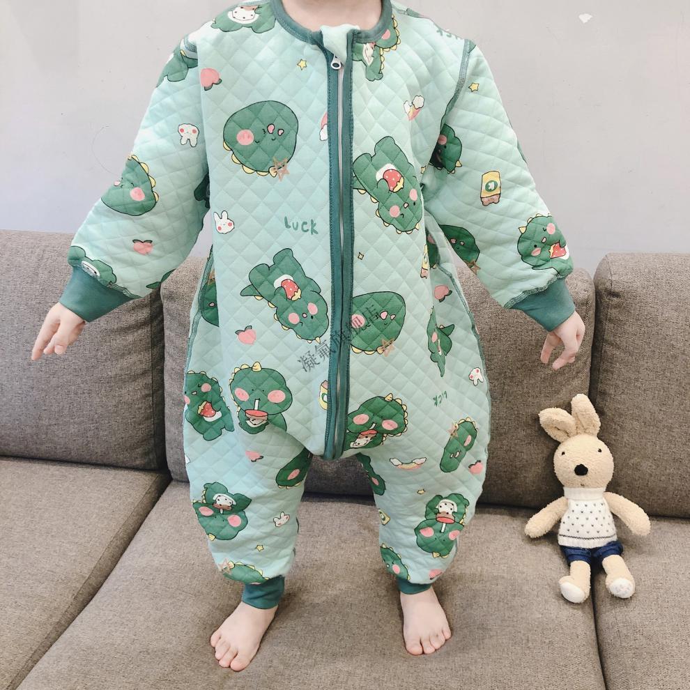 春秋款宝宝睡袋婴儿童冬季呼吸棉睡衣套头开裆四季通用防踢被 粉色猫