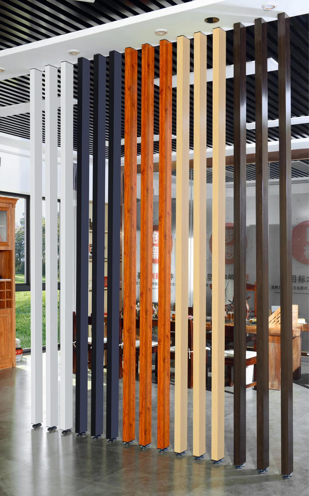 简约现代铝合金铁艺客餐厅屏风隔断l立柱竖玄关格栅免打孔 高碳钢材质