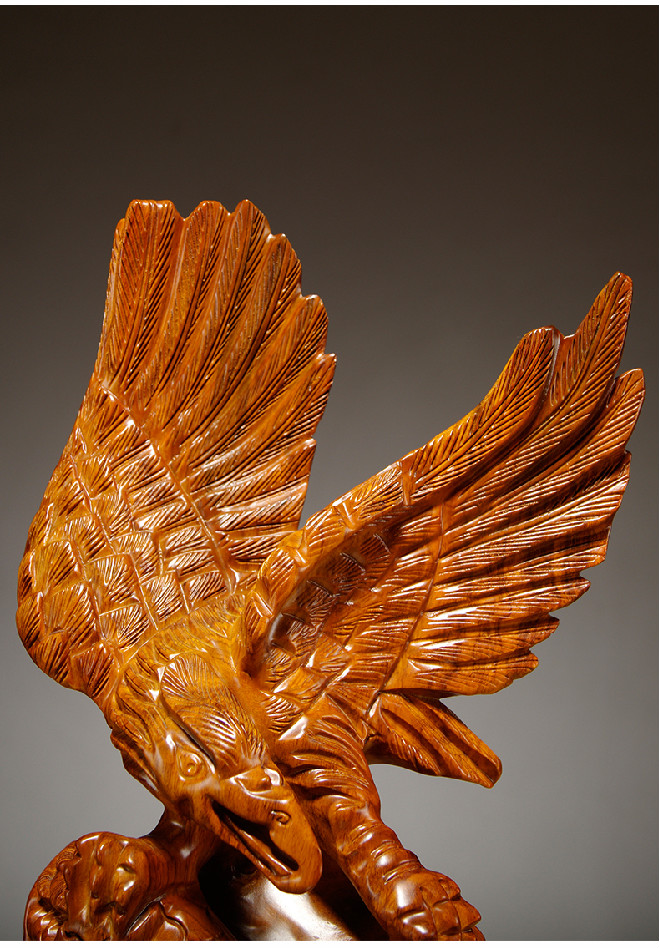 卡洛乐花梨木雕大展宏图动物老鹰摆件家居电视柜办公室装饰品红木工艺