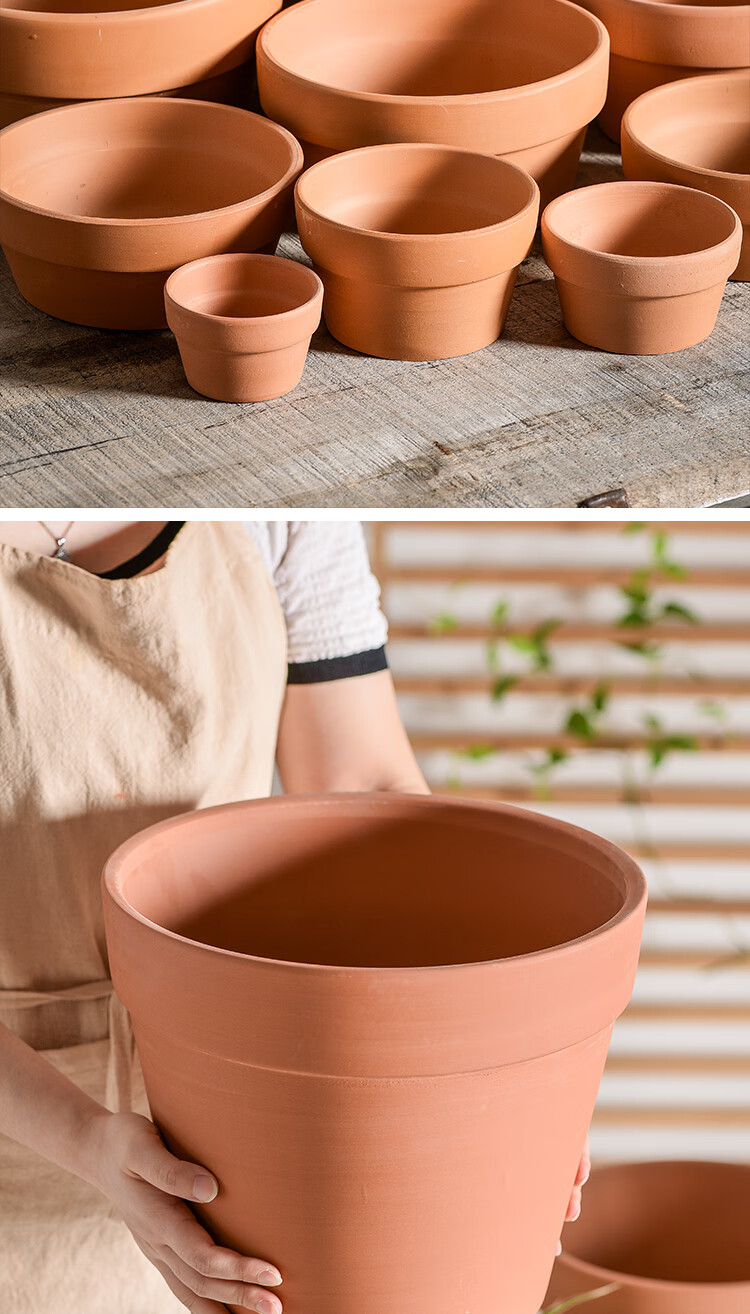 鹿凌青特大号口径高圆形红陶土花盆带底孔大型绿植花盆客厅落地透气