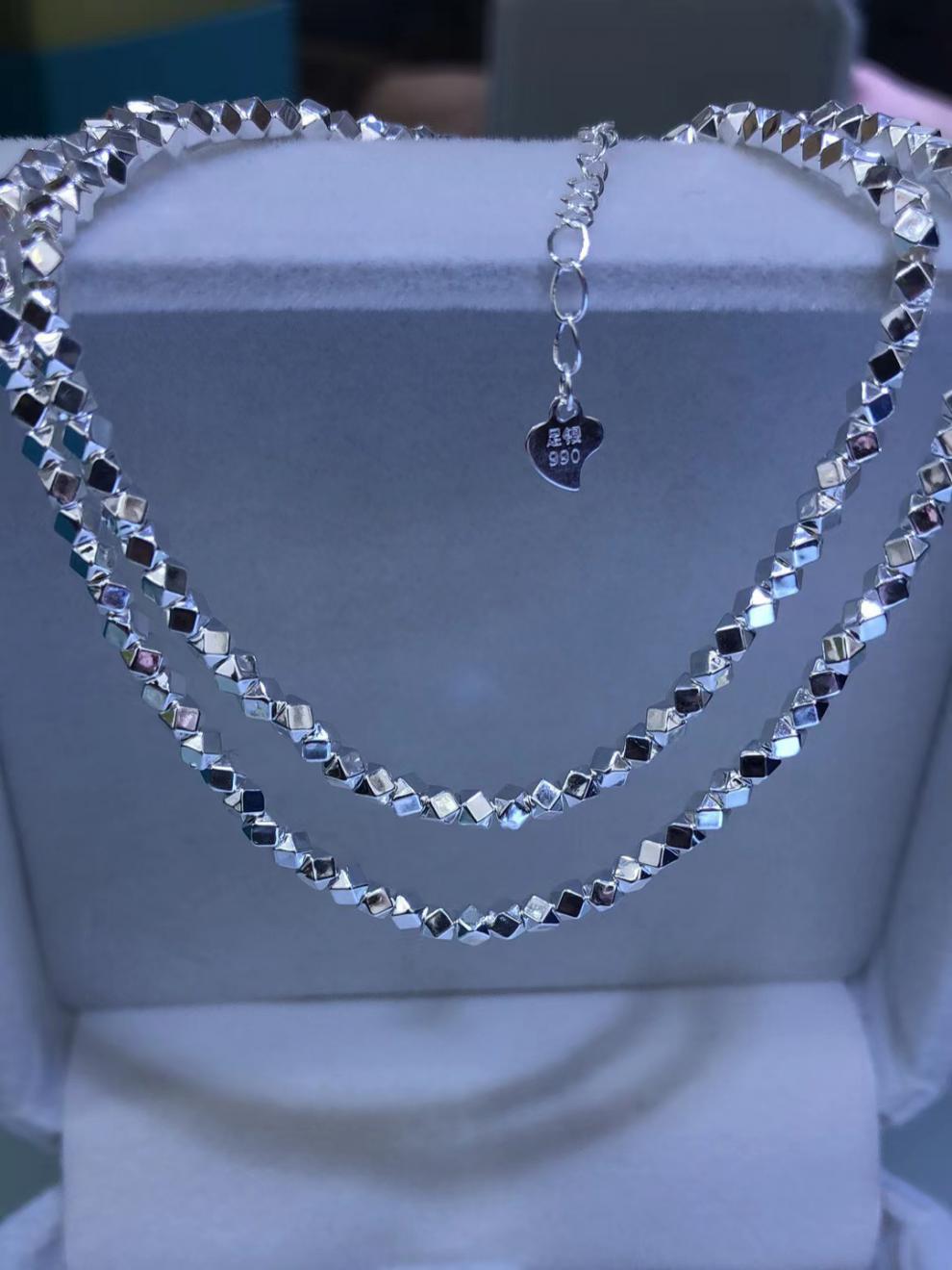 足银项链990独特碎银子项链银碎银几两设计感小众气质锁骨链黄 足银