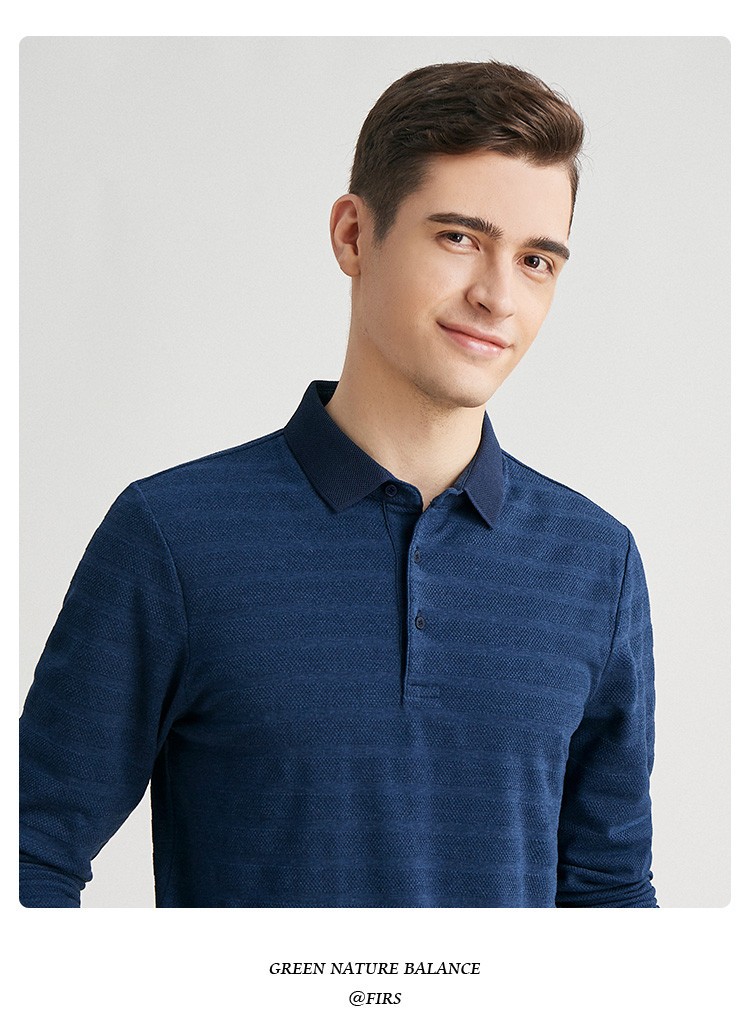 杉杉firs男装春夏季男士长袖polo衫男微弹提花条纹纯色翻领商务休闲
