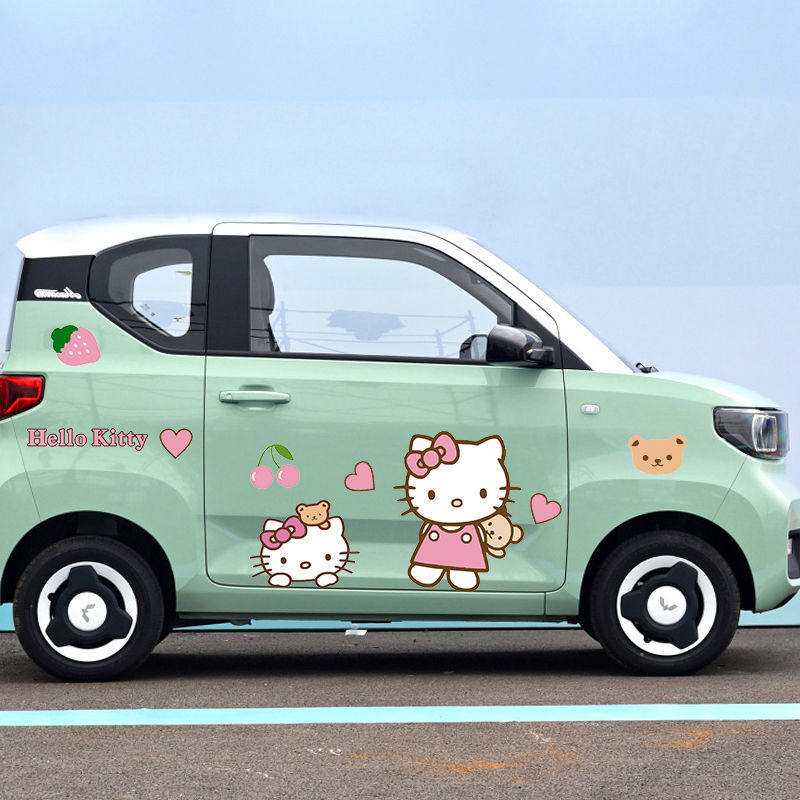 hellokitty车贴五菱宏光mini贴纸车套kt猫红色结开车左右一对普通国产