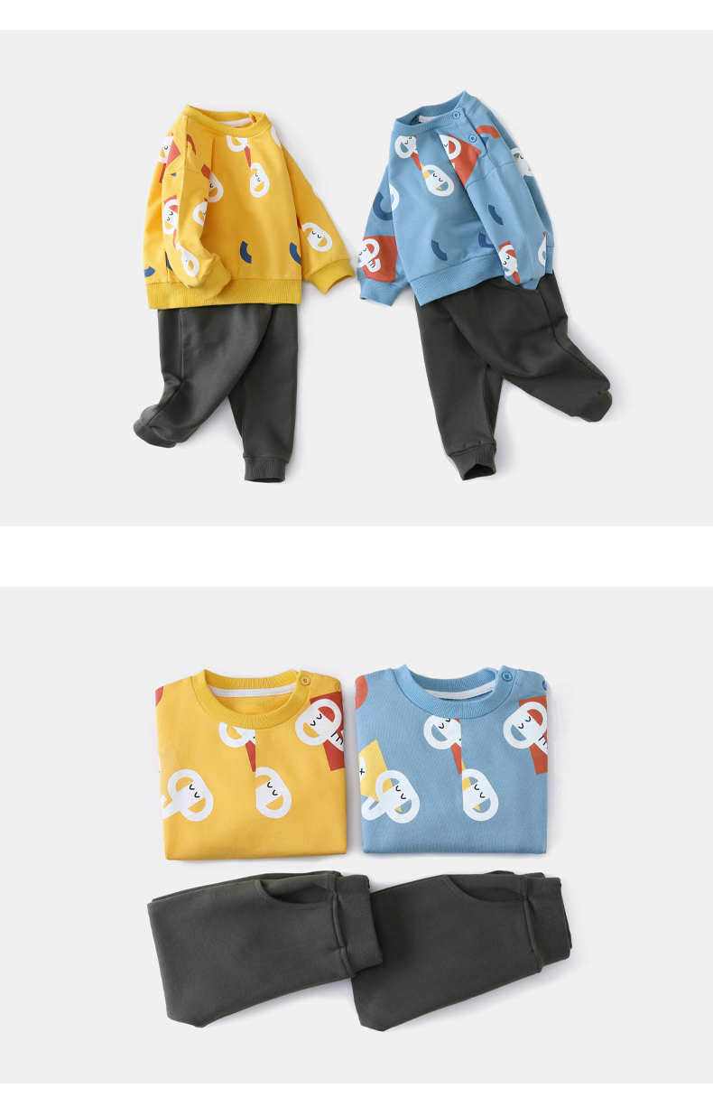 齐齐熊男童套装外出宝宝春秋卫衣两件套儿童衣服潮黄色120cm