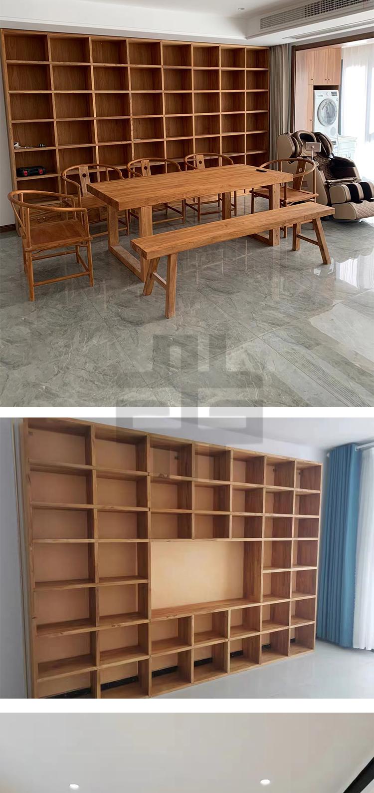 汇德能 书架落地实木老榆木书架定制全墙满墙书柜全实木落地书架吊柜