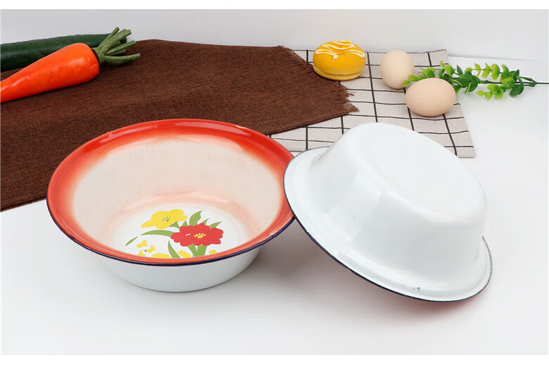 老式搪瓷碗搪瓷饭盆老式怀旧盆子汤碗汤盆1424cm多尺寸搪瓷饭碗14cm