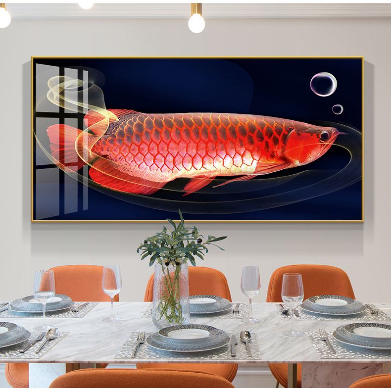 金龙鱼餐厅饭厅装饰画歺厅背景墙面壁画新中式餐桌单幅挂画招财龙鱼g