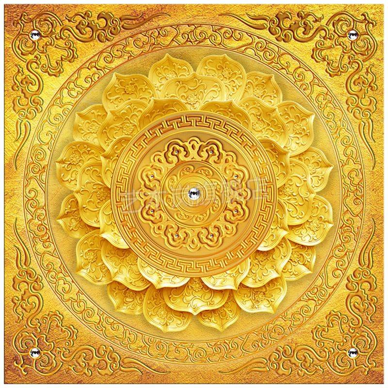 金色祥云墙纸酒楼佛堂寺庙天花板墙纸金色莲花吊顶祥云中式佛教花纹