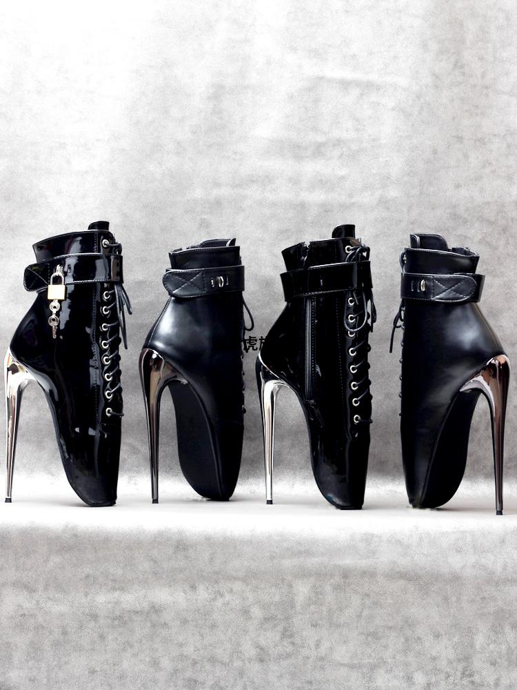 2022新款18厘米细高跟芭蕾高跟鞋女王禁锢系带短靴大码短靴现货款式